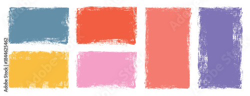 Vector set of grunge colorful paint frames. Grungy brushes collection. Rectangle brush collection. Bold texture distressed rectangular brush strokes. Textured backgrounds for badges, labels, banners.