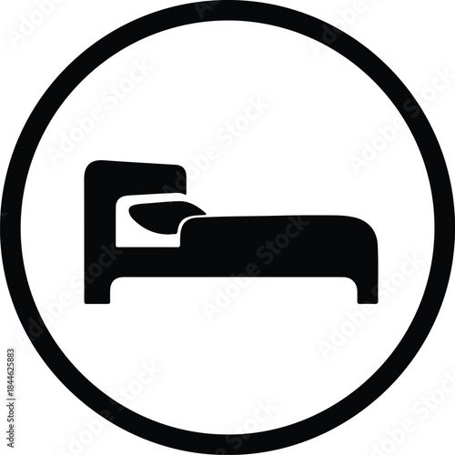 Vector Simple single bed icon inside a thick circular frame silhouette Illustration