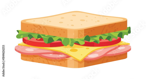A simple cartoon illustration of a sandwich with ham cheese and vegetables