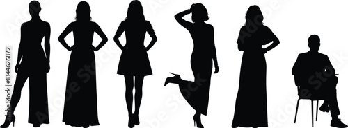 Elegant women silhouette collection in different poses isolated on white background black female figures fashion style concept illustration