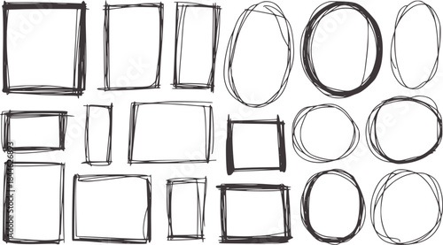 Black and white handdrawn irregular geometric shapes