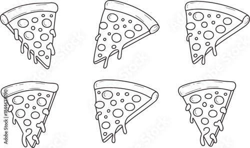 Black and white line of six pizza slices