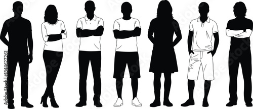 Diverse business team silhouettes standing, confident corporate staff in formal suits, executive group success, professional leadership concept.