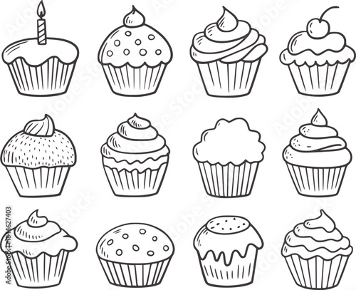 Black and white style cupcakes collection twelve varieties