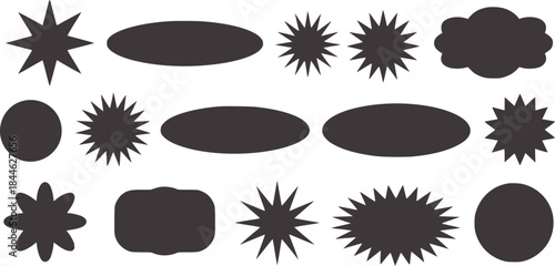 Black silhouette set of starbursts explosions and shapes white