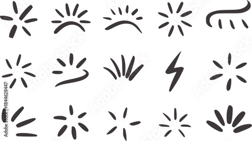 Fifteen black ink style explosion and motion line lines