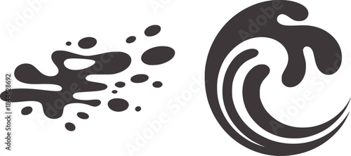 Minimalist black and white abstract inkblot and wave
