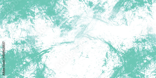 Abstract teal and white distressed textured background with painterly brush strokes and grunge effect for graphic design