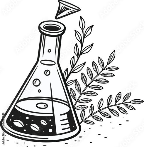 hand drawn vector illustration of a bottle of oil