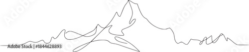 Minimalist black and white continuous line of abstract mountain peaks