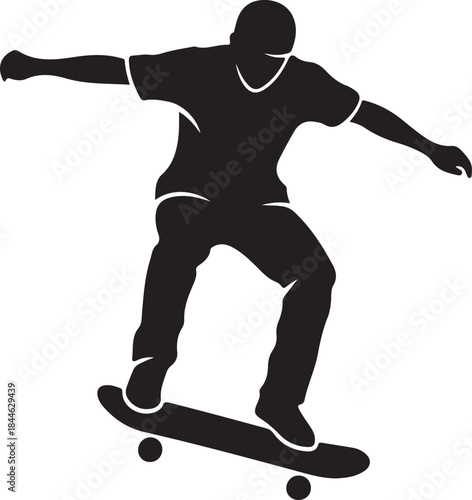 A dynamic collection of skateboard trick silhouettes showcasing skaters performing iconic moves such as ollies, kickflips, grabs, grinds, and aerial stunts