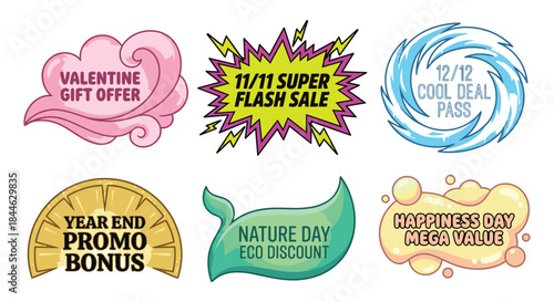 Collection of colorful sale and promo stickers on white background