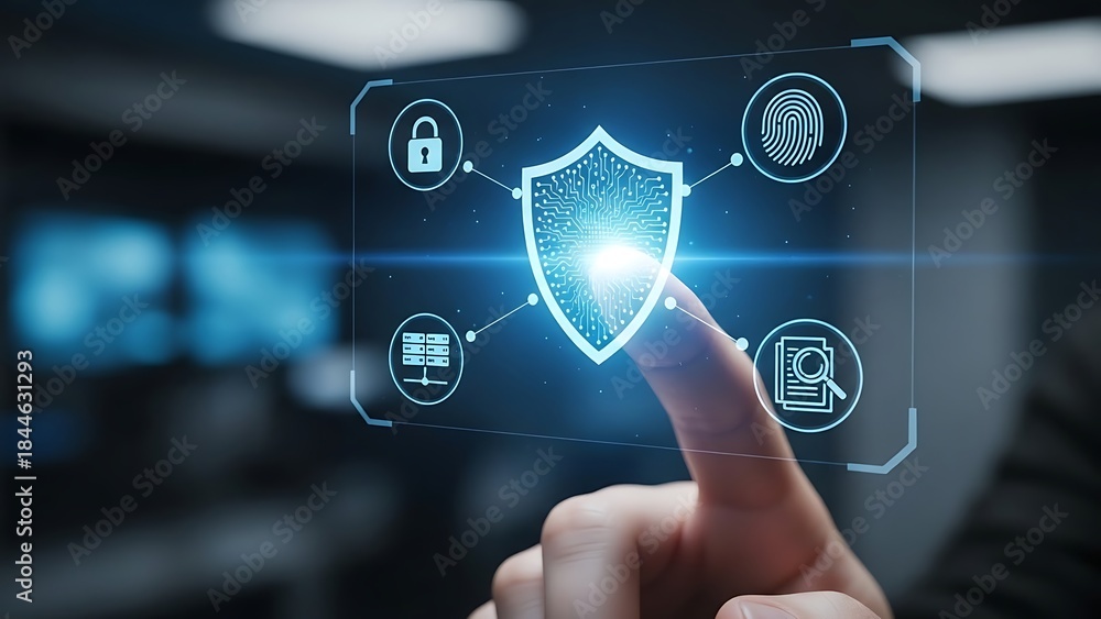 Fototapeta premium Cyber Security Shield: Protecting Data with Advanced Technology | Security Interface Display