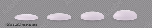 A set of realistic silicone breast implants of various sizes on an isolated transparent background.
