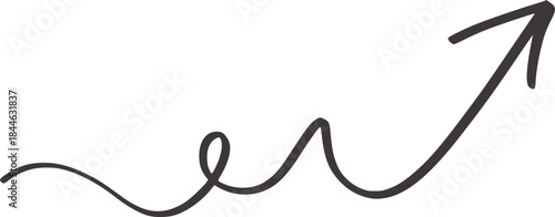 Minimalist black upward trend arrow with loop in continuous line style