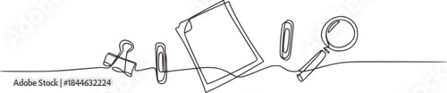 Minimalist continuous line of binder clip paperclip folder paper magnifier