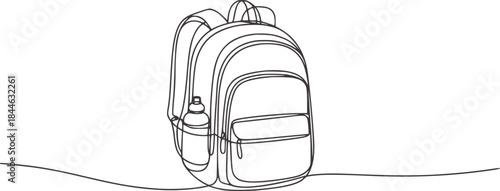 Minimalist line of a school backpack with water bottle