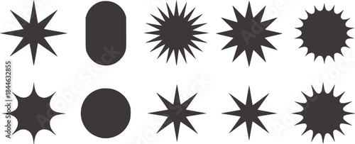 Set of black silhouette starburst and geometric shapes white