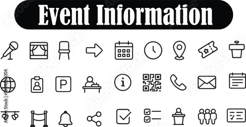 Event Information Outline Icon Set for Posters, Flyers and Web Design