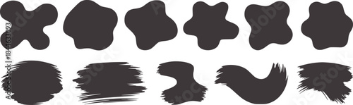 Ten assorted black abstract inkblot shapes white inkblots