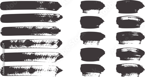 Twelve black grunge paint brush strokes white