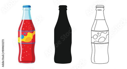 Three bottle illustrations colored silhouette and line drawing variations are shown