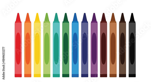 A vibrant collection of colorful crayons arranged in a horizontal spectrum