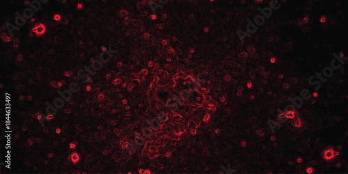 Abstract textured background with glowing red organic cellular structures and dark deep space nebula patterns