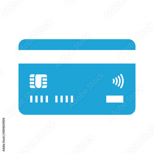 Blue credit card illustration with chip and contactless payment symbol