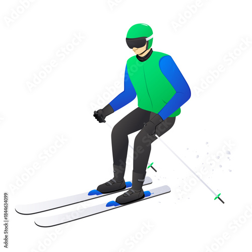 Skier cartoon character isolated on white background. Winter sport 

