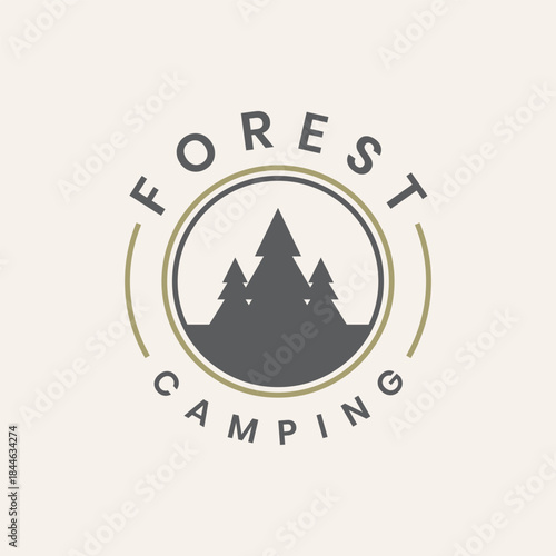 Forest camp logo with pine trees