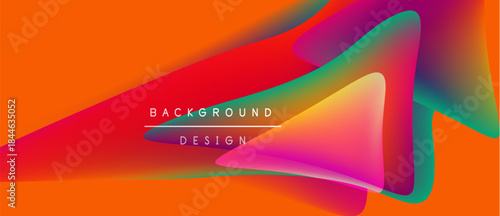 Vibrant abstract background. Fluid shapes blend orange, red, purple, turquoise. Text reads background design. Modern, dynamic visual.