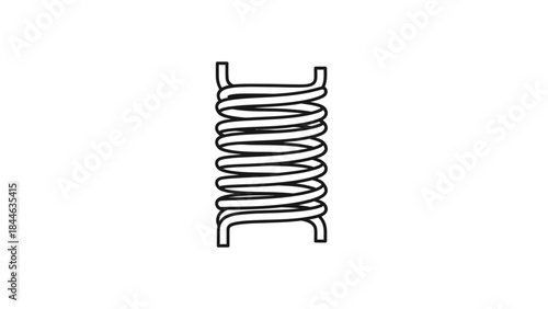 Industrial Metal Coil Spring Outline Icon, essential mechanical component on isolated white background.
