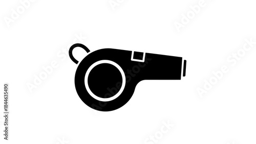 Black Whistle Isolated on a White Background, essential sports equipment or referee tool.