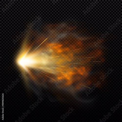 A fiery, blazing cloud effect from a gunshot, with sparks and smoke.
