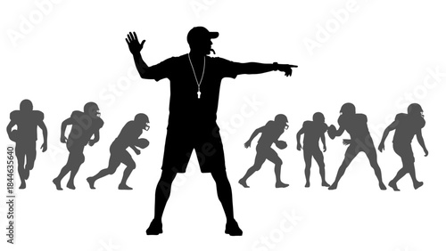 Vector illustration of a family and children with silhouettes of people dancing and playing sports to the passion of music