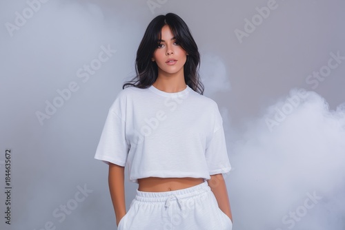 Wallpaper Mural 2026 Color Trend – Young Woman in White Tee and Sweatpants with White Smoke, Cloud & Dancer Vibe Torontodigital.ca