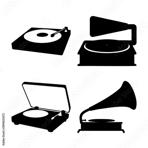 Collection of vintage and modern music player silhouettes.