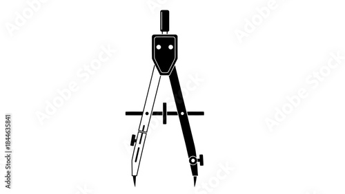 Metal studio photography equipment: isolated compass and pencil on white support stand