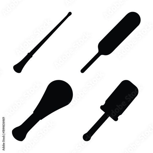 Black silhouettes of various handheld tools and implements