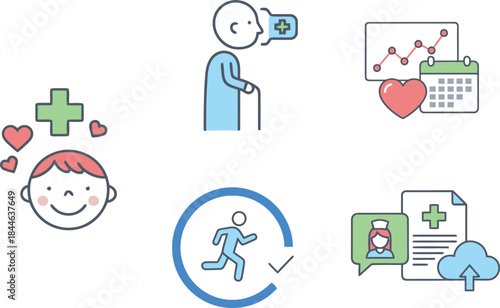 Elderly healthcare and senior activity monitoring vector pattern