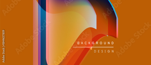 Abstract design features vibrant color layers, fluid shapes. Orange backdrop complements dynamic composition. Text reads background design.