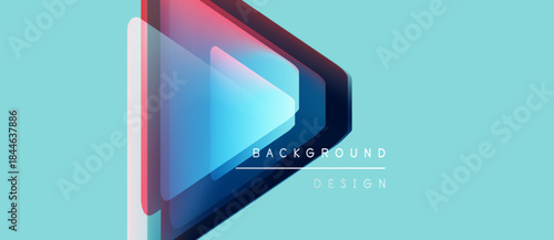 Abstract geometric shapes overlap, creating layered visual effect. Light blue backdrop complements vibrant pink, purple hues. Text reads background design.