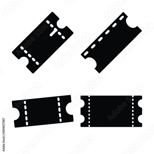 Ticket icons set with tear-off perforations and rounded edges