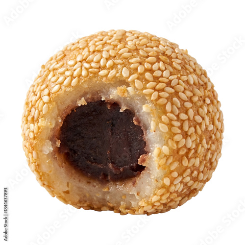 Close-up of a delicious chinese sesame ball with red bean paste