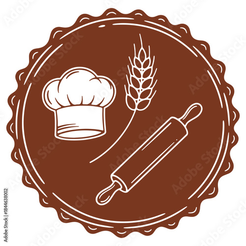 Bakers Tools Illustration Chef Hat Rolling Pin Wheat Sheaf Icon Design