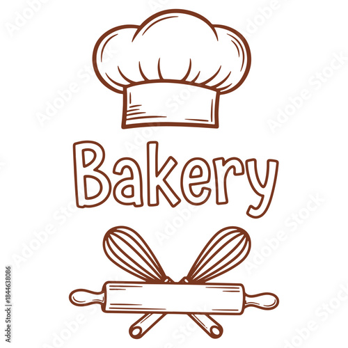 Bakery Illustration Featuring Chef Hat Rolling Pin and Whisk on Transparent Background