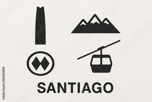 Santiago City Icon Set Vector Illustration with Landmarks and Urban Symbols