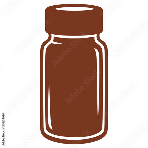 Brown glass bottle illustration with lid simple design isolated on white background