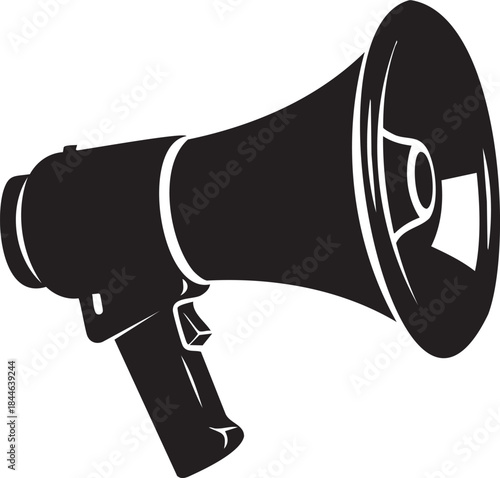 Black silhouette of a megaphone on a white background bullhorn speaker